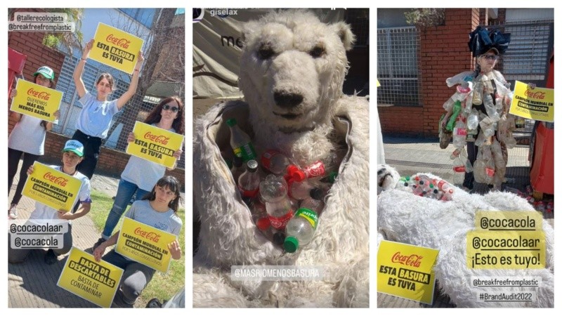 Un oso con entrañas de plástico, la creativa protesta de ambientalistas en Casilda al 7300.