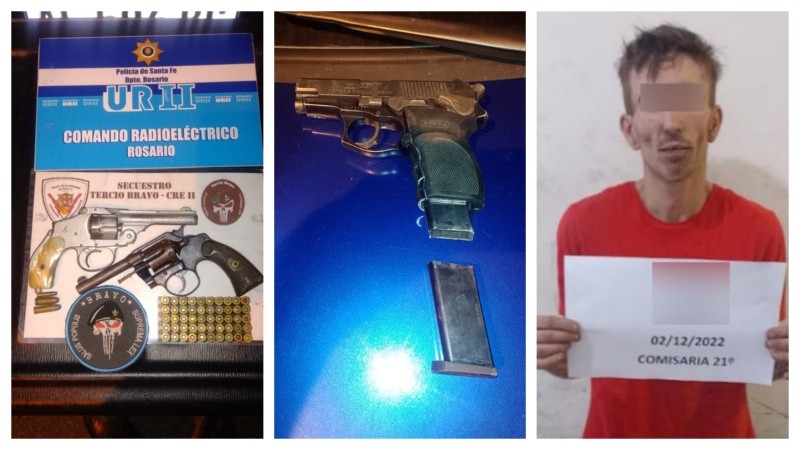 Dos revólveres y una pistola robada un policía federal, el secuestro en Las Flores.