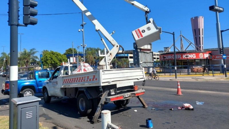 La grúa en la que estaba trabajando la víctima.