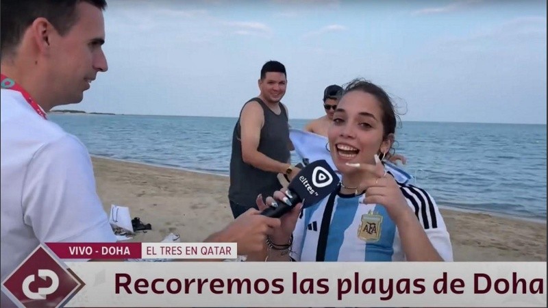 El periodista de el Tres Juanchi Funes desde las playas de Doha.