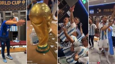 La celebración en vestuario de la selección argentina.