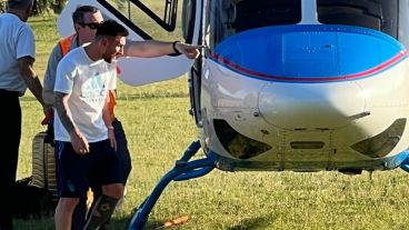 La llegada de Leo Messi en helicóptero a Funes.
