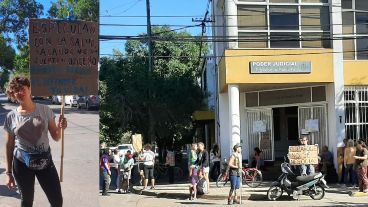 La manifestación de este lunes en el marco de la audiencia judicial.