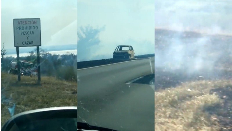Hubo mucho humo y demoras en el tránsito a raíz del incendio en la ruta nacional 174 que une Victoria con Rosario.
