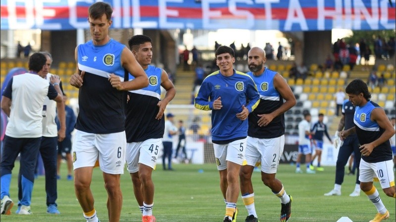 La entrada en calor del equipo en Chile.