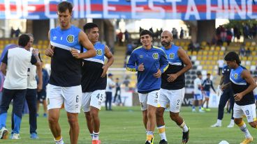 La entrada en calor del equipo en Chile.