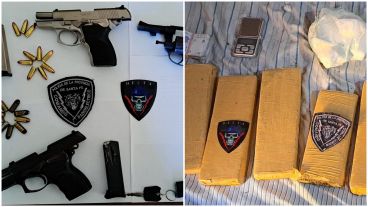 El armamento y el cannabis secuestrado.