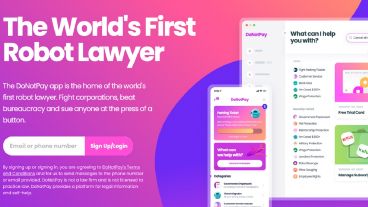 En su web, la empresa promociona lo que llaman "el primer robot abogado" del mundo.