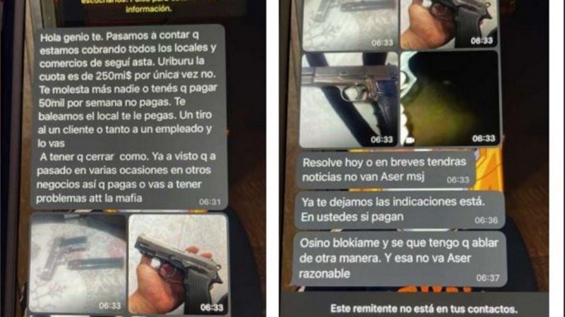 Una de las amenazas extorsivas que recibió un comerciante.