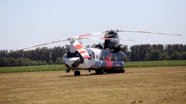 El Boeing “Chinook” en la base operativa de San Pedro.
