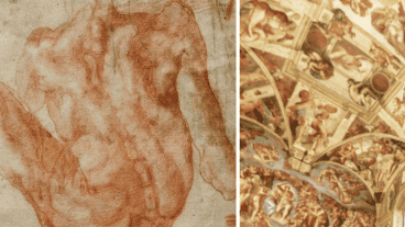 La ilustración de tiza roja mide 15,7 por 19,3 centímetros de ancho.