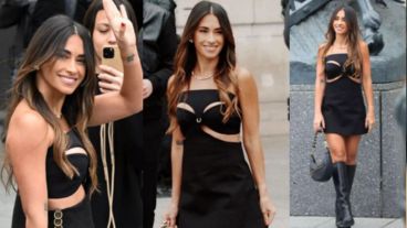 Antonela Roccuzzo desafió el frío parisino con un minivestido.