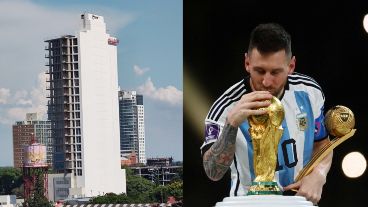 El frente del edificio donde estará Messi pintado.