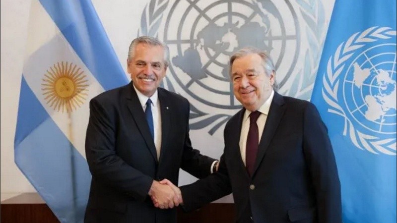 El presidente Alberto Fernández y el secretario general de la ONU, António Guterres.