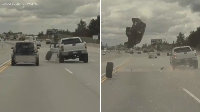 El impresionante accidente quedó registrado por la cámara de un Tesla que iba por la misma autopista.