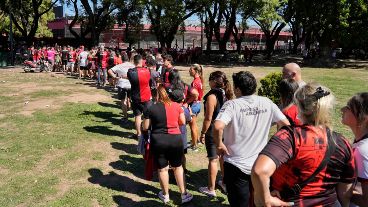 La espera para el ingreso en un domingo soleado.