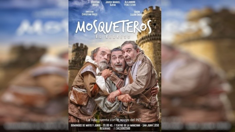 Los actores Cristian Bosco, Javier Manuel Ojeda y Alejandro Pérez Leiva presentan: “Mosqueteros. El regreso”.