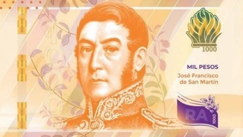 El billete de mil con la cara de San Martín.