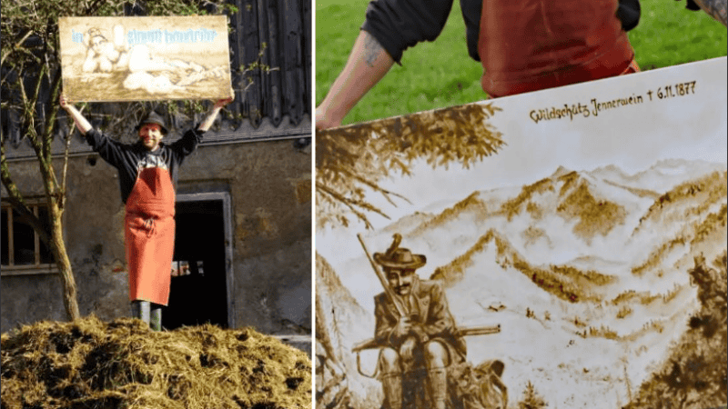 El artista no ve ningún problema sanitario ni higiénico en el uso del estiércol como 