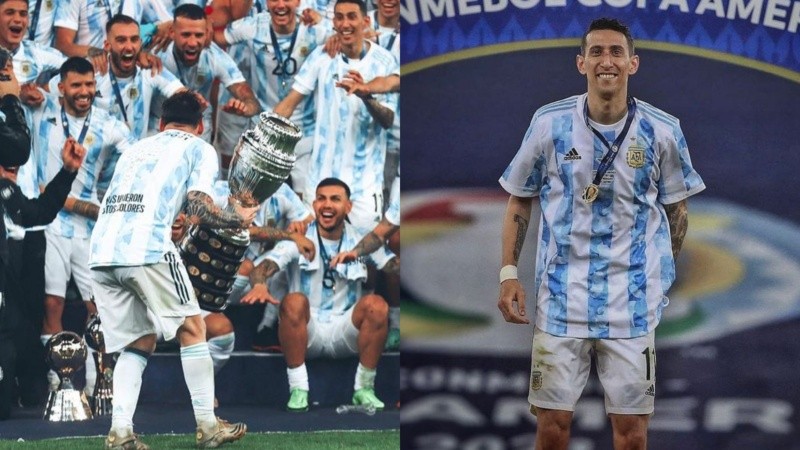 Messi y Di María, rosarinos que comandaron a la selección a la conquista de la Copa América 2021 en Brasil.