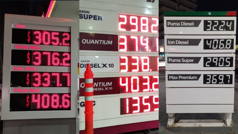 Los carteles actualizados de Shell, Axion y Puma en Rosario.