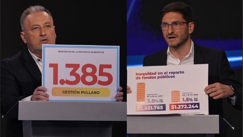 El momento final del debate en torno a la seguridad los candidatos se acusaron mutuamente con números y carteles.