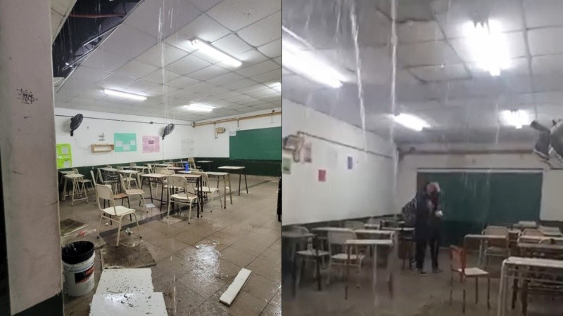 Parte de los paneles del cielo raso se desplomó mientras los estudiantes estaban dentro del aula.