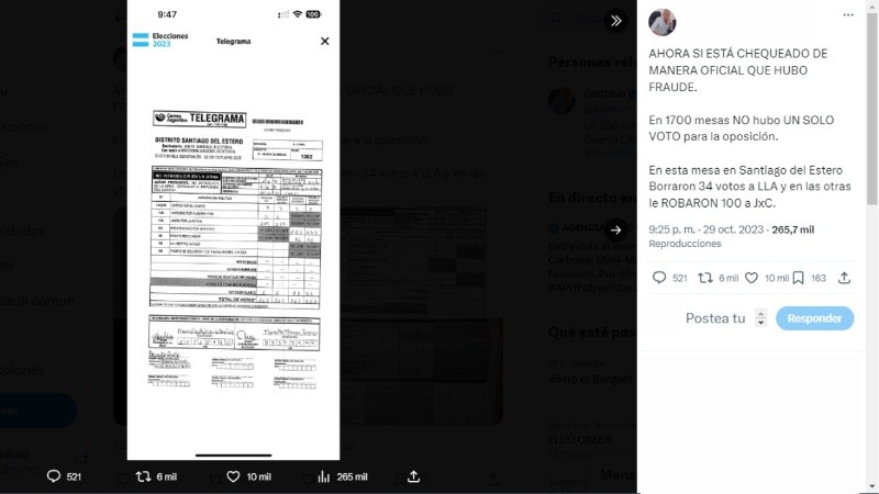 Varios usuarios denunciaron fraude electoral basándose en los resultados provisorios de algunas mesas.