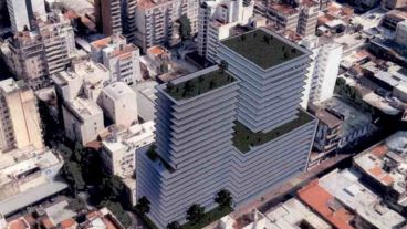 Hotel, torre de viviendas, oficinas y paseos comerciales, sobre Corrientes y San Lorenzo.