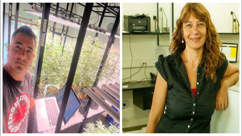 De Lorenzi en el invernadero con el cultivo y Marino-Buslje en su laboratorio