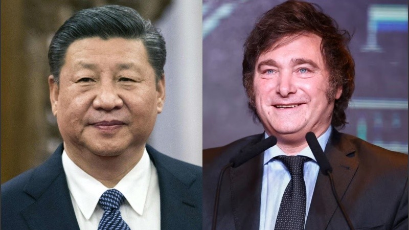 El presidente de de China, Xi Jinping, y el mandatario electo de Argentina, Javier Milei.