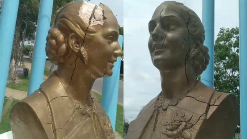 El busto de Evita en el Parque Regional Sur de Granadero Baigorria.