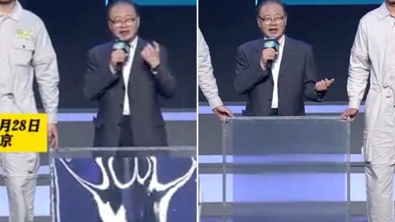 Al girar el material transparente, las piernas del físico que lo desarrolló desaparecen.