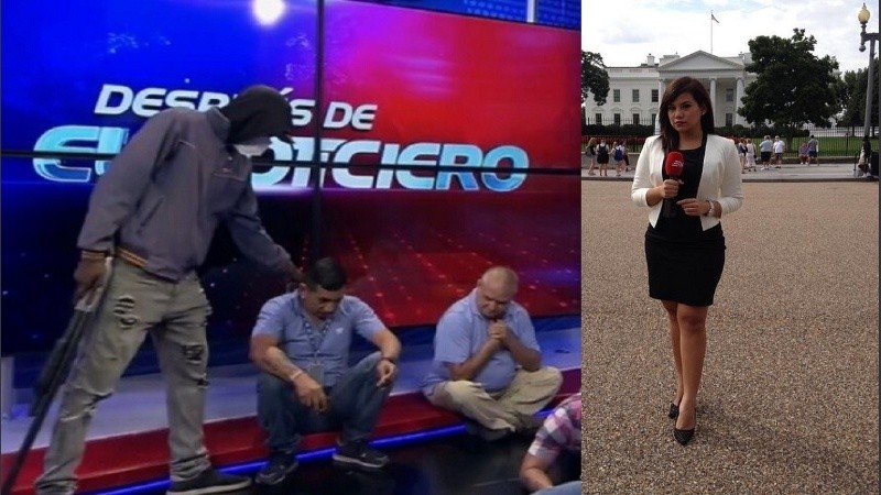 El momento en que redujeron a los periodistas que trabajaban en el canal de Guayaquil/La periodista en una cobertura en Washington.