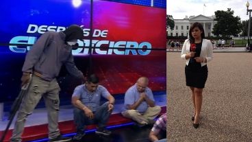 El momento en que redujeron a los periodistas que trabajaban en el canal de Guayaquil/La periodista en una cobertura en Washington.