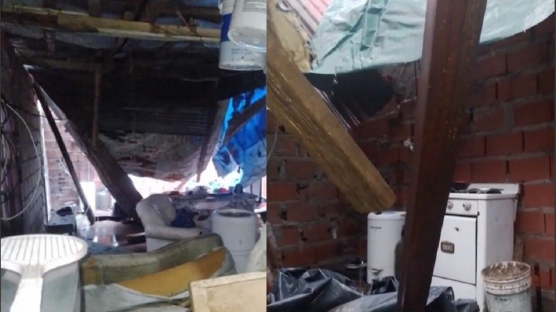 Así quedó parte de la vivienda al desmoronarse su techo en plena tormenta este martes.