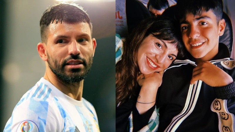 El Kun Agüero, Gianinna Maradona y Benjamín, el hijo de ambos.