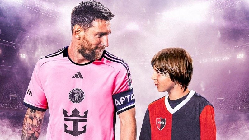 El Messi de 36 años y el Messi niño con la camiseta rojinegra, en el montaje que hizo Inter Miami.