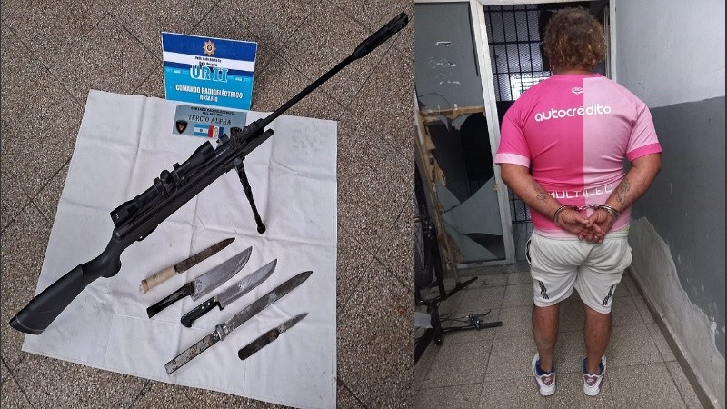 El dueño de la pensión fue detenido, y una serie de armas blancas y una de aire comprimido fueron secuestradas.