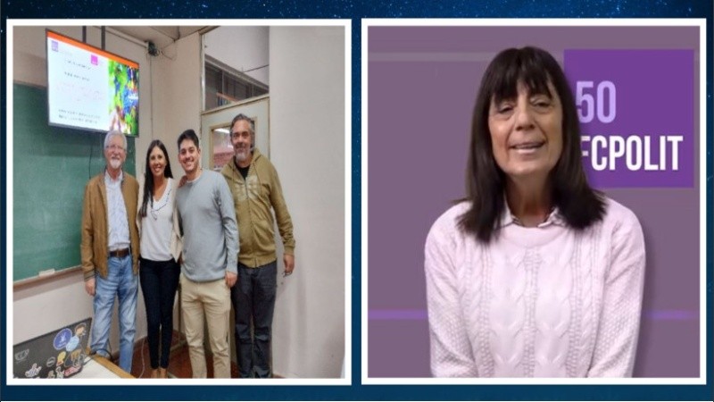 Giuello junto a su equipo de trabajo (Analía Ventura, Lautaro Báez y Roberto Goria) y Silvia Beatriz Gómez