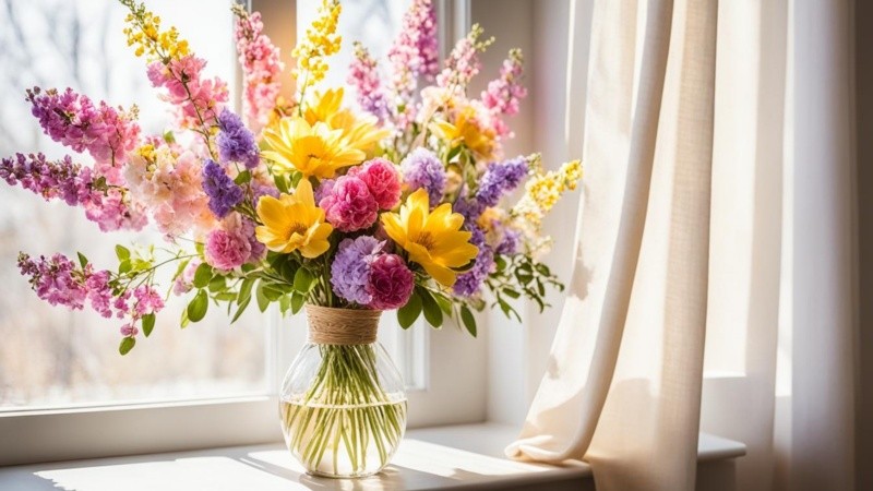 Los ramos florales, tanto naturales como artificiales, son de las opciones más implementadas para decorar en primavera.