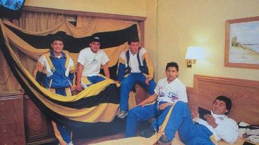 Palma (en la cama) junto a compañeros de Central durante una de las tantas concentraciones antes de los partidos.