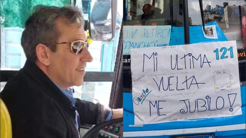 “Feliz retiro”, dice uno de los carteles con los que circuló en el frente del colectivo este miércoles.