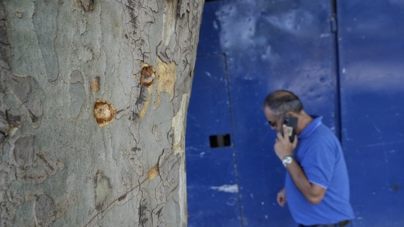 Dos disparos dieron en un árbol que está pegado a la construcción.