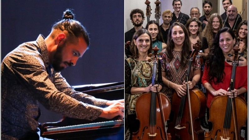 El pianista Lucas Querini y la Orquesta de Cámara Municipal de Rosario.