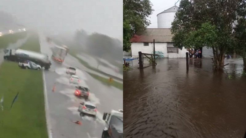 La autopista Rosario-Buenos Aires está anegada a la altura de San Nicolás; en J.B. Molina, el agua entró a las casas.