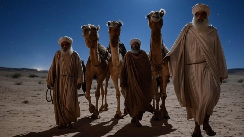 Los famosos Melchor, Gaspar y Baltasar con sus camellos.