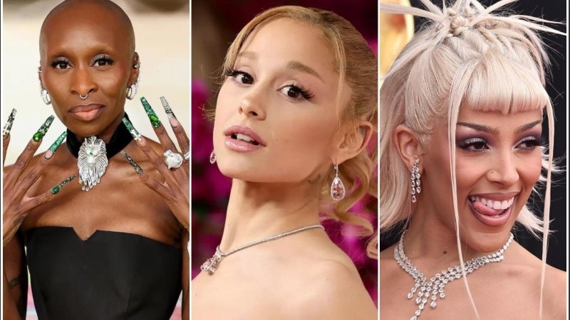 Las cantantes Cynthia Erivo, Ariana Grande y Doja Cat.