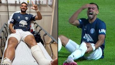 El jugador de Independiente Rivadavia de Mendoza Victorio Ramis sufrió una durísima lesión en el tobillo izquierdo.