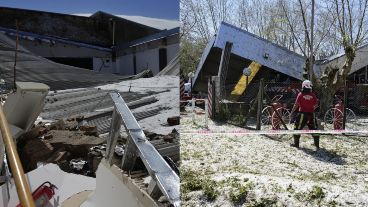 Los techos del club y del cuartel de Bomberos de Funes colapsaron por la tormenta de granizo.
